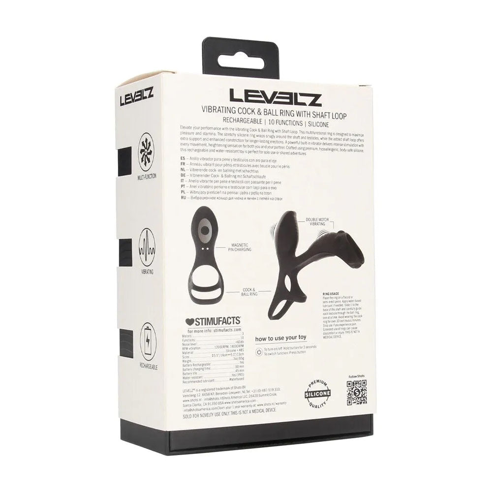 Levelz Vibrating Cock Ring With Shaft Loop Black - COCK RINGS