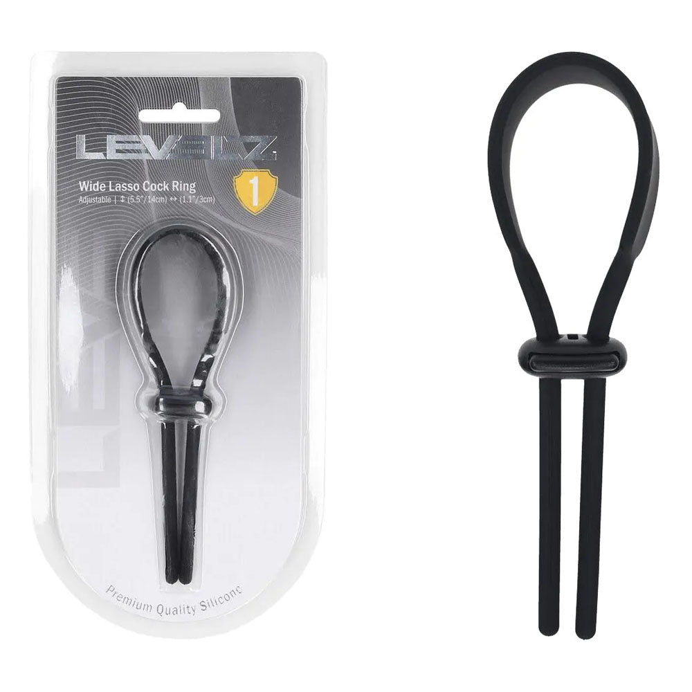 Levelz Wide Adjustable Silicone Lasso Cock Ring Black - COCK RINGS
