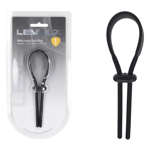 Levelz Wide Adjustable Silicone Lasso Cock Ring Black - COCK RINGS