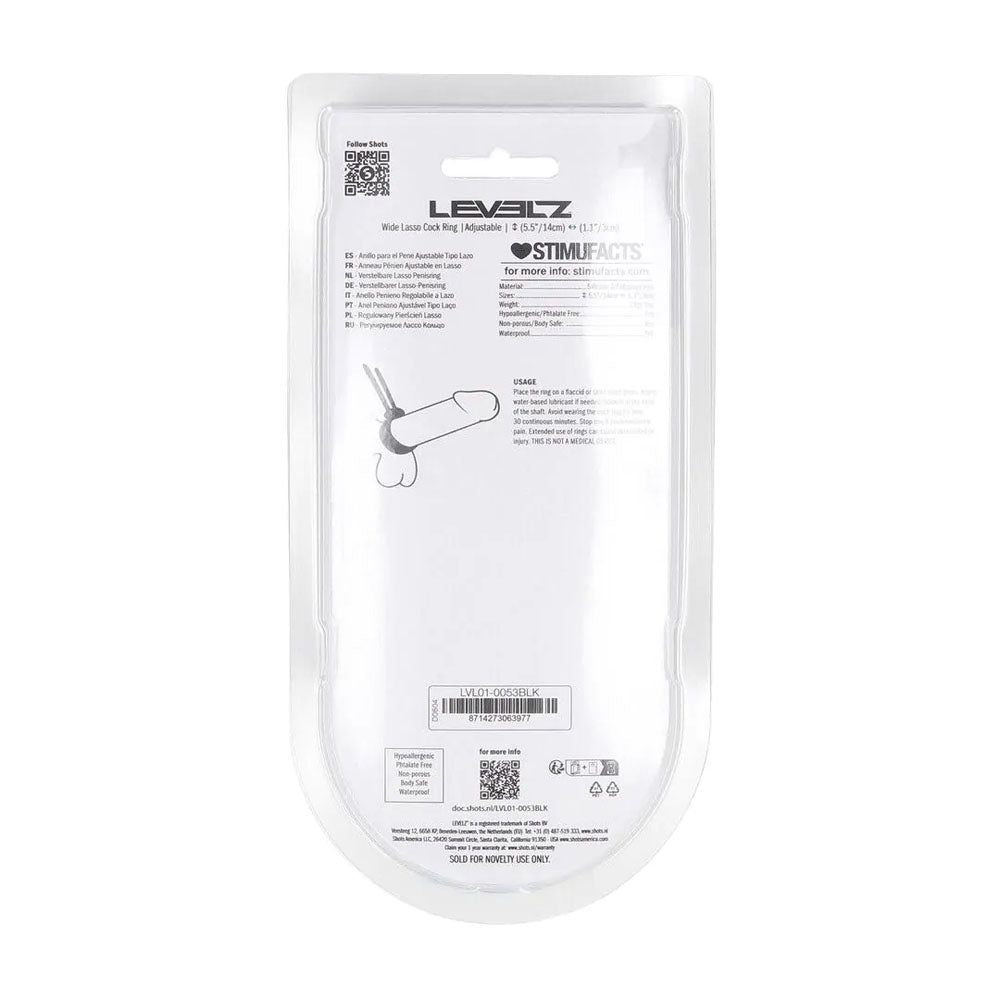 Levelz Wide Adjustable Silicone Lasso Cock Ring Black - COCK RINGS