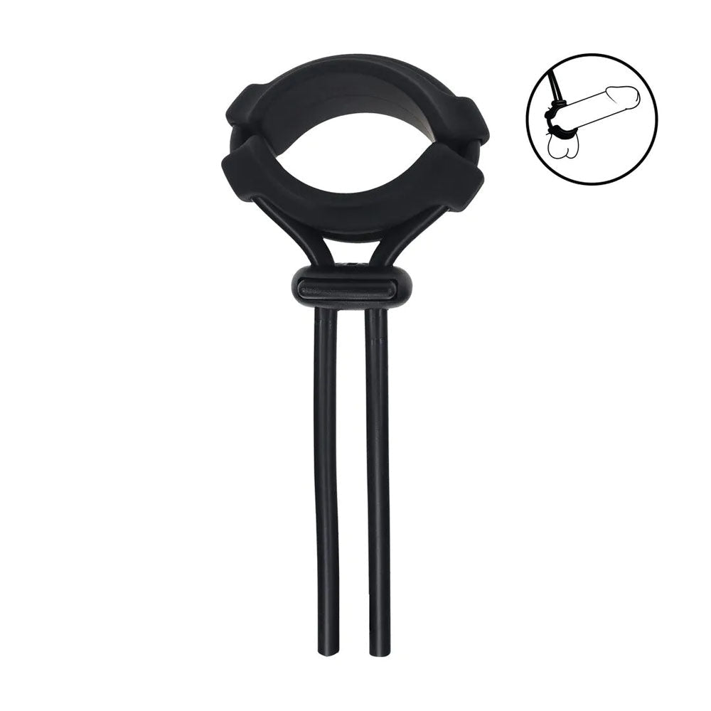 Levelz Wide Detachable Lasso Cock Ring Black Adjustable - COCK RINGS