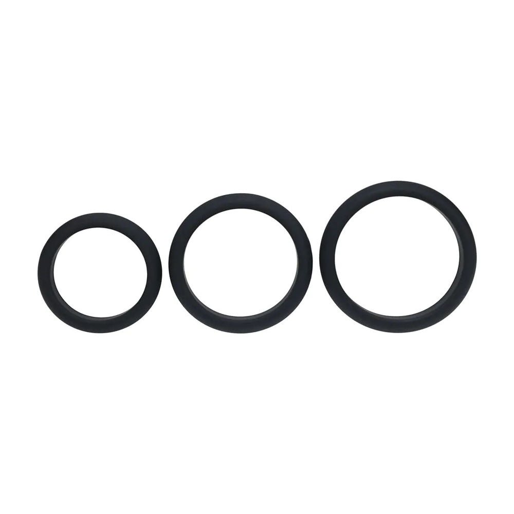 LEVELZ Wide O Silicone Cock Ring Set Of 3 Sizes L XL 2X Black - COCK RINGS