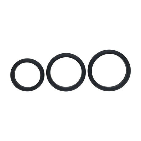 LEVELZ Wide O Silicone Cock Ring Set Of 3 Sizes L XL 2X Black - COCK RINGS