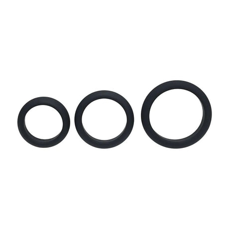 LEVELZ Wide O Silicone Cock Ring Set Of Three S,M,L Black - COCK RINGS