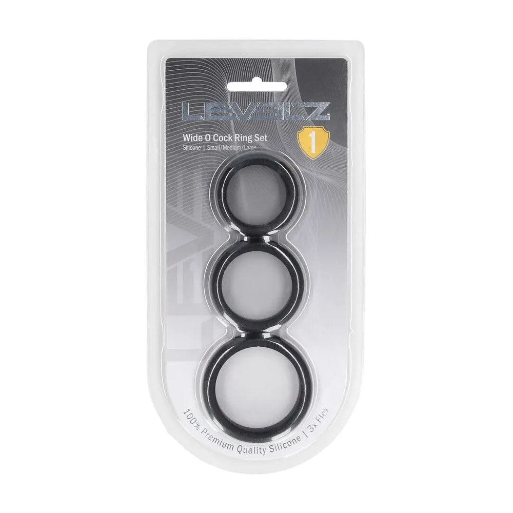 LEVELZ Wide O Silicone Cock Ring Set Of Three S,M,L Black - COCK RINGS