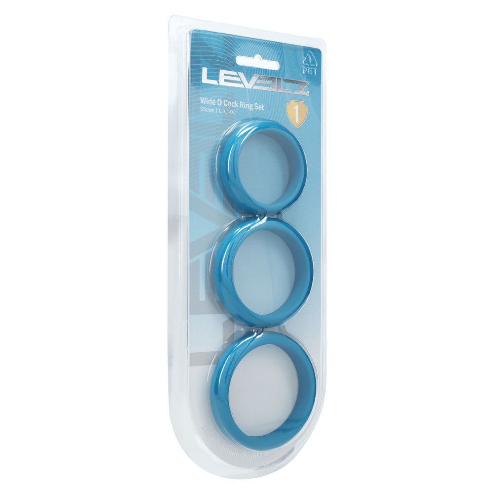 Levelz Wide O Silicone Cock Ring Set Of Three Teal Sizes L XL 2X - COCK RINGS