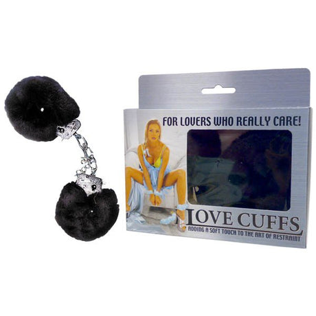 Love Cuffs - Black Fluffy Hand Cuffs - BONDAGE - TOYS