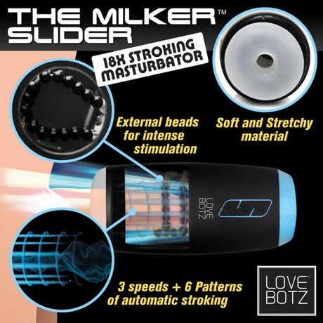 LoveBotz The Milker Slider 18X Stroking Masturbator - USB Rechargeable Stroking Masturbator - MASTURBATORS