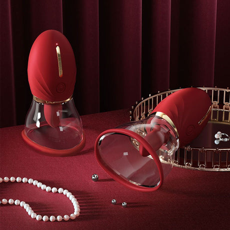 LuvPump Adoramor Red USB Rechargeable Licking And Sucking Vibrator - PUMPS