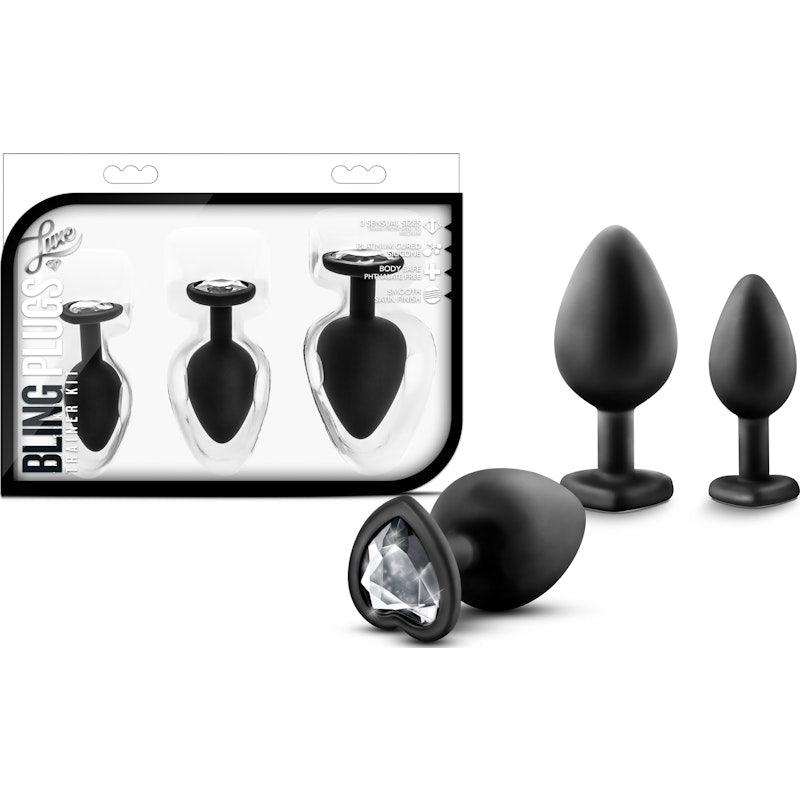 Luxe Bling Plugs Training Kit Black With Clear Gems - Adult Toys