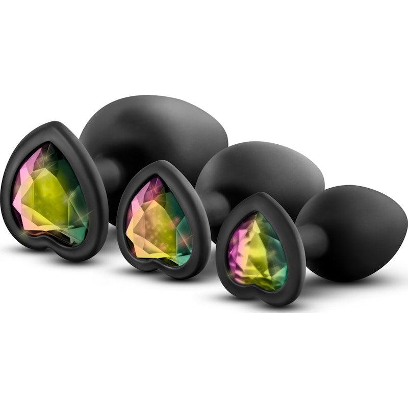 Luxe Bling Plugs Training Kit Black With Rainbow Gems - Adult Toys