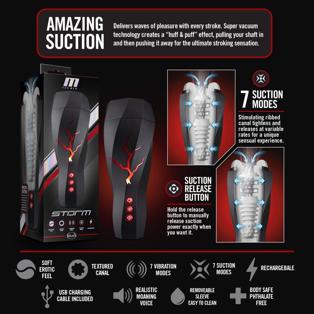 M For Men Storm Auto Stroker – Vibrating Milking Masturbator - MASTURBATORS