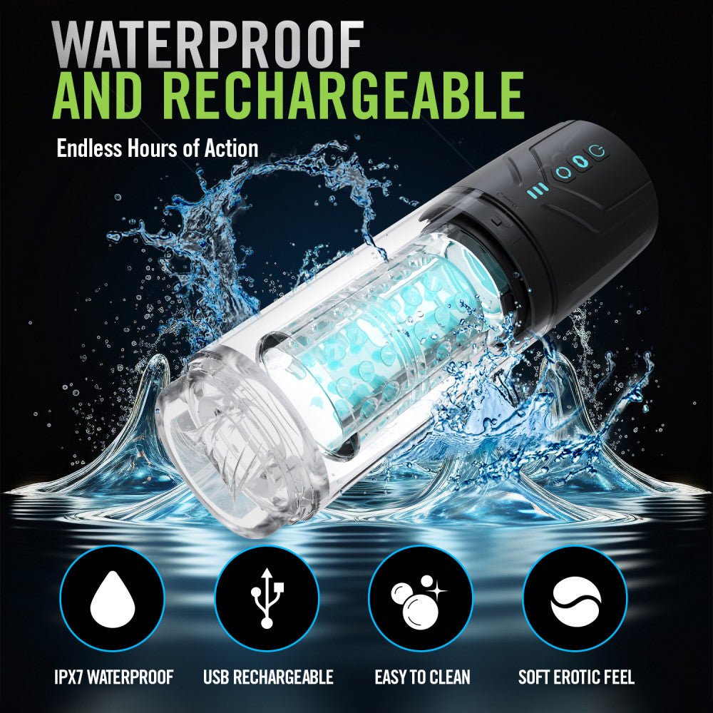 M For Men - Whirlwind Pro - Clear USB Rechargeable Rotating & Sucking Auto Stroker - MASTURBATORS