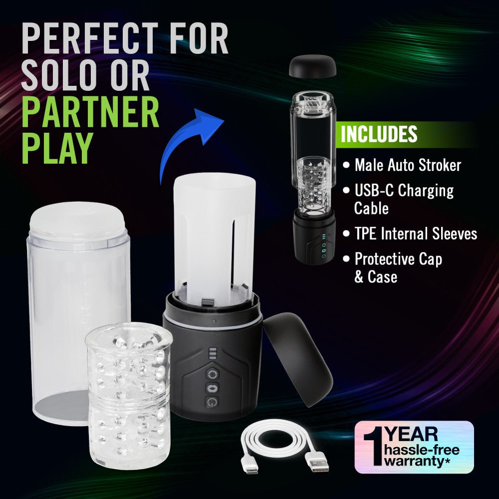 M For Men - Whirlwind Pro - Clear USB Rechargeable Rotating & Sucking Auto Stroker - MASTURBATORS