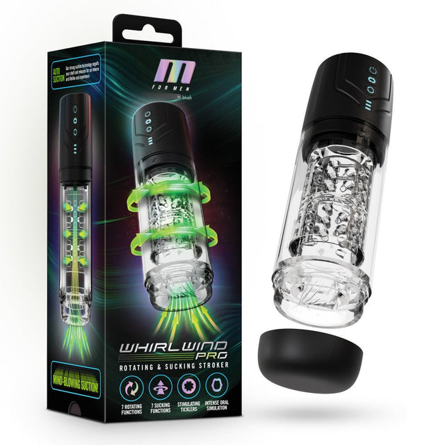M For Men - Whirlwind Pro - Clear USB Rechargeable Rotating & Sucking Auto Stroker - MASTURBATORS