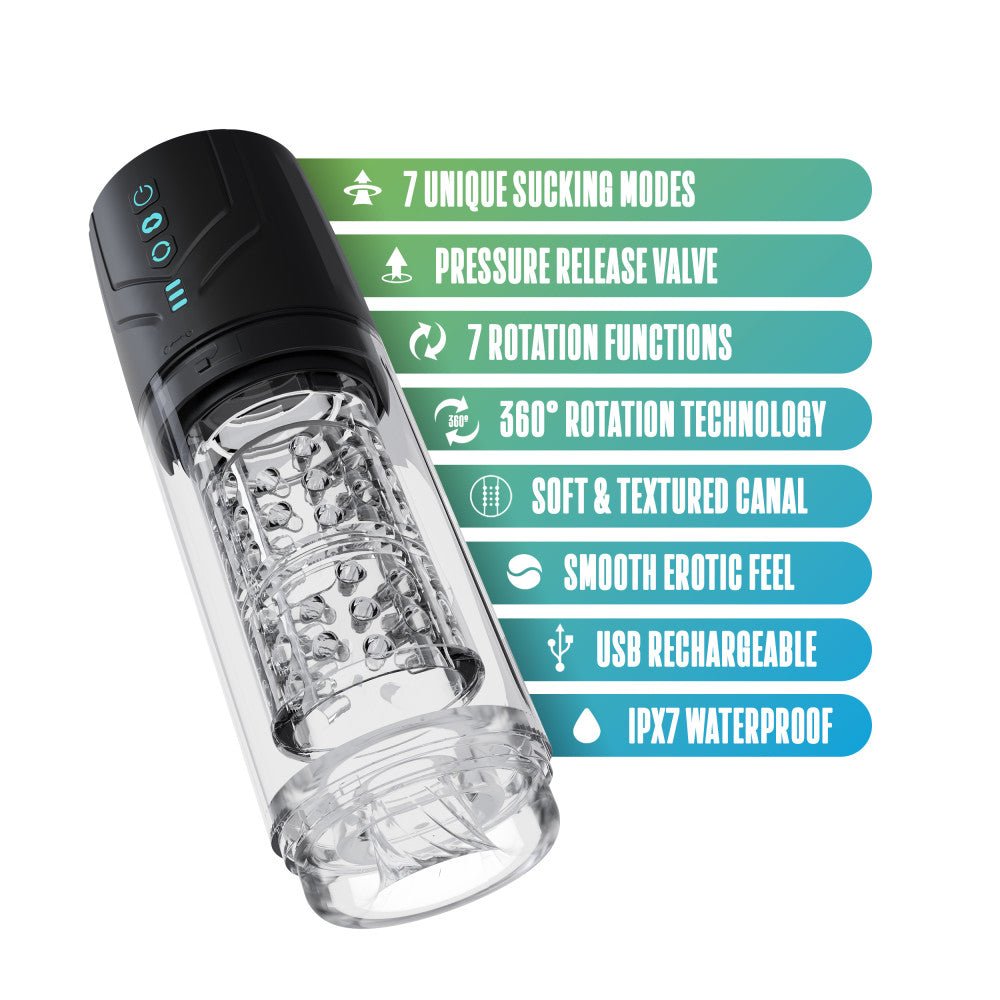 M For Men - Whirlwind Pro - Clear USB Rechargeable Rotating & Sucking Auto Stroker - MASTURBATORS