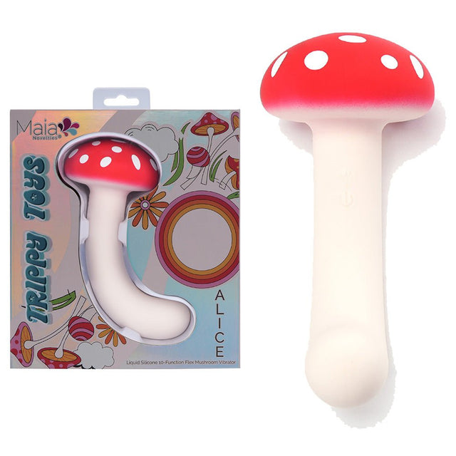 Maia Alice Dual Vibrating Mushroom USB Rechargeable 15.2 cm Red White - VIBRATORS