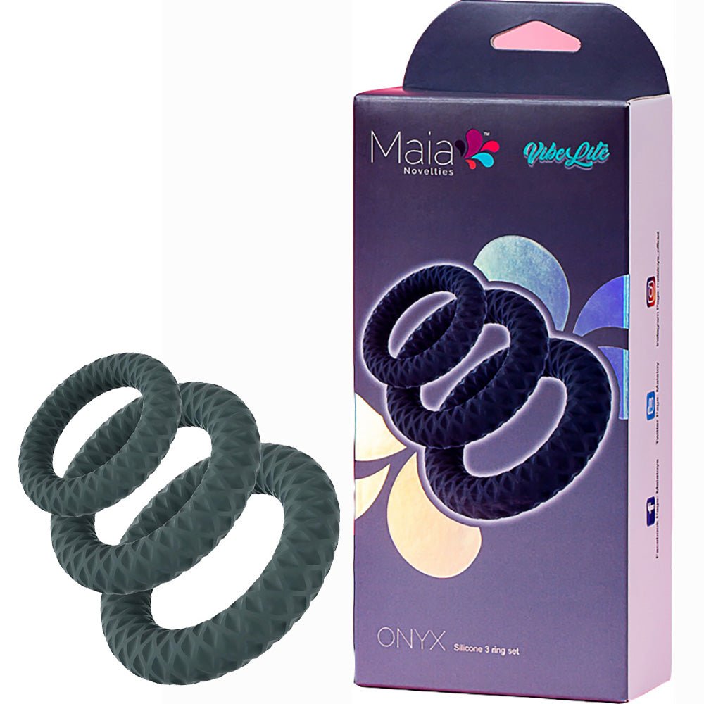 Maia ONYX - Grey Cock Ring Set - Set of 3 Sizes - COCK RINGS