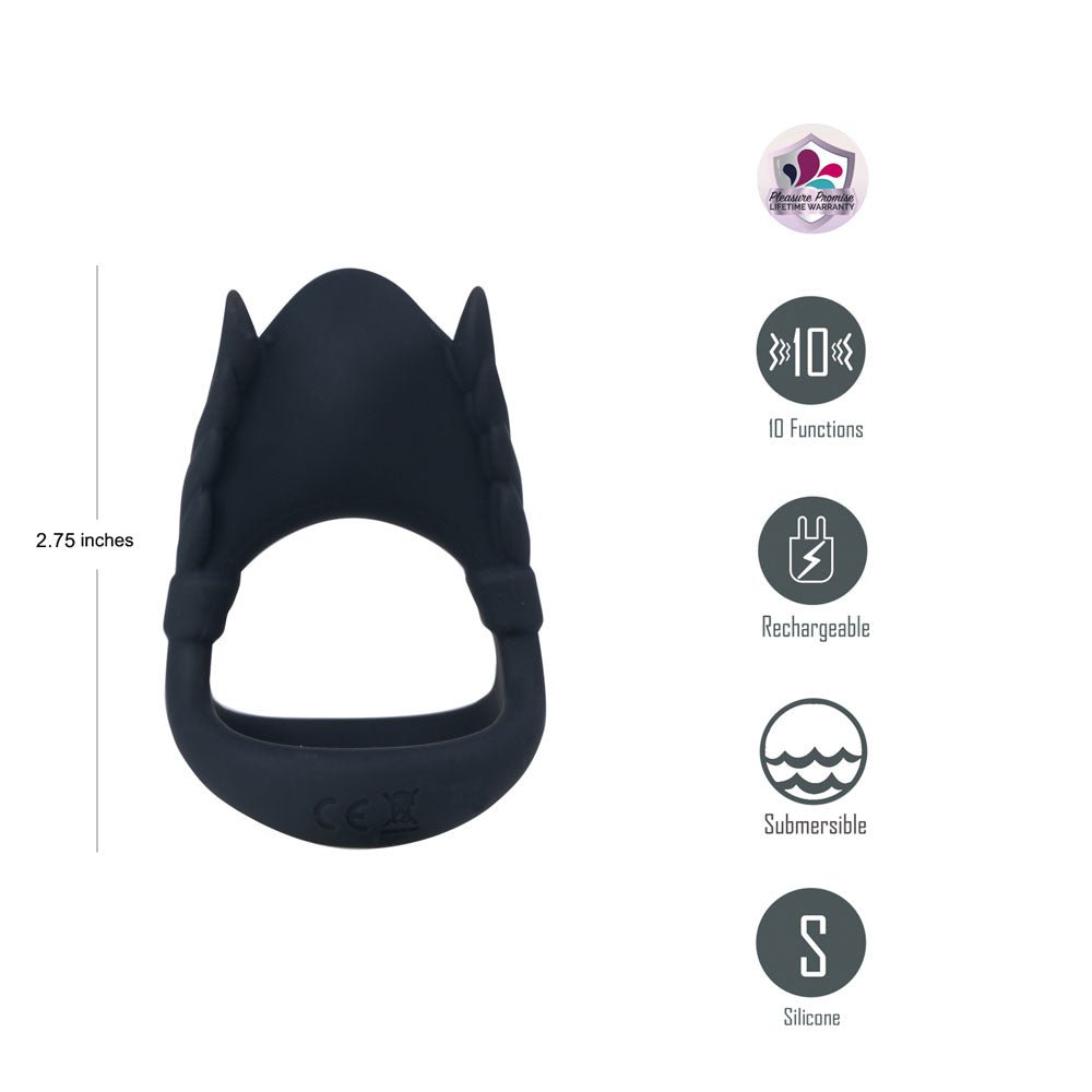 Maia Rocky Vibrating Cock Ring – USB Rechargeable – Sleek Black - COCK RINGS