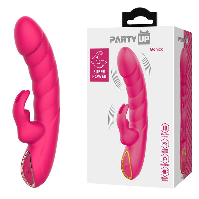 Monica Party Up Pink Rabbit Vibrator – Dual Motor USB Rechargeable - VIBRATORS