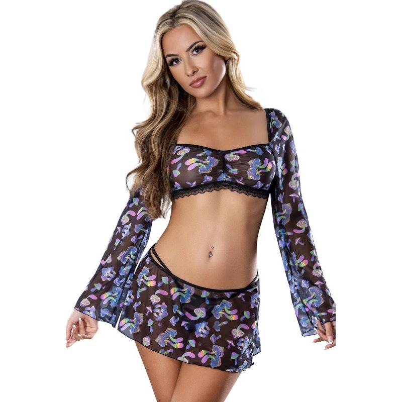 Mushroom Crop Top Skirt and G - String Set - Lingerie