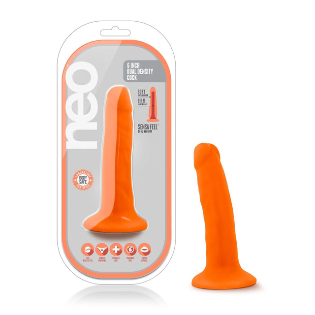 Neo Dual Density Cock 6in Neon Orange - Adult Toys