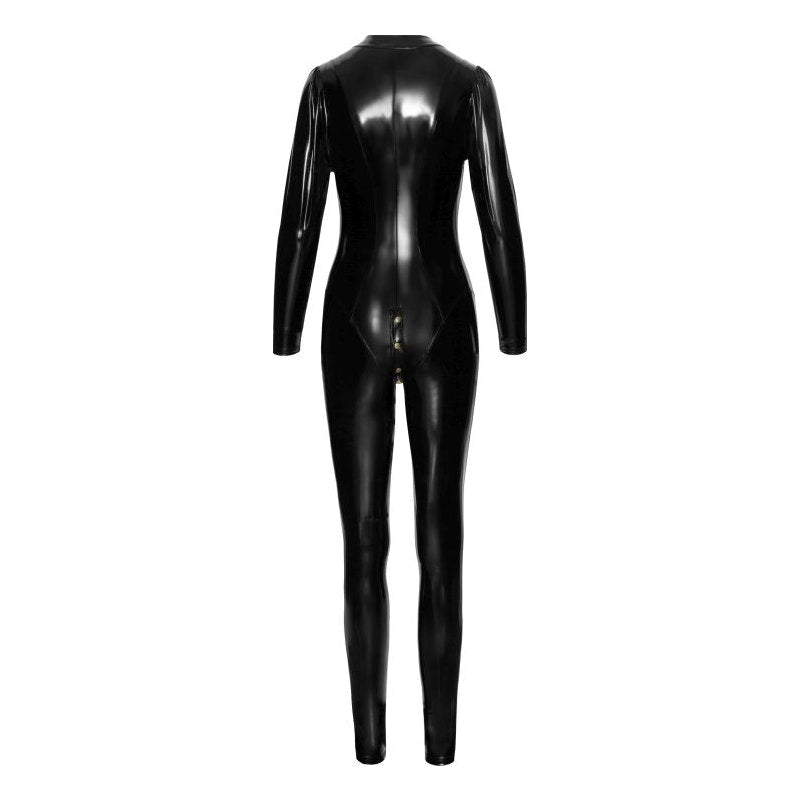 Noir Long PVC Button Up Overall – Black Form Fitting Bodysuit - Lingerie