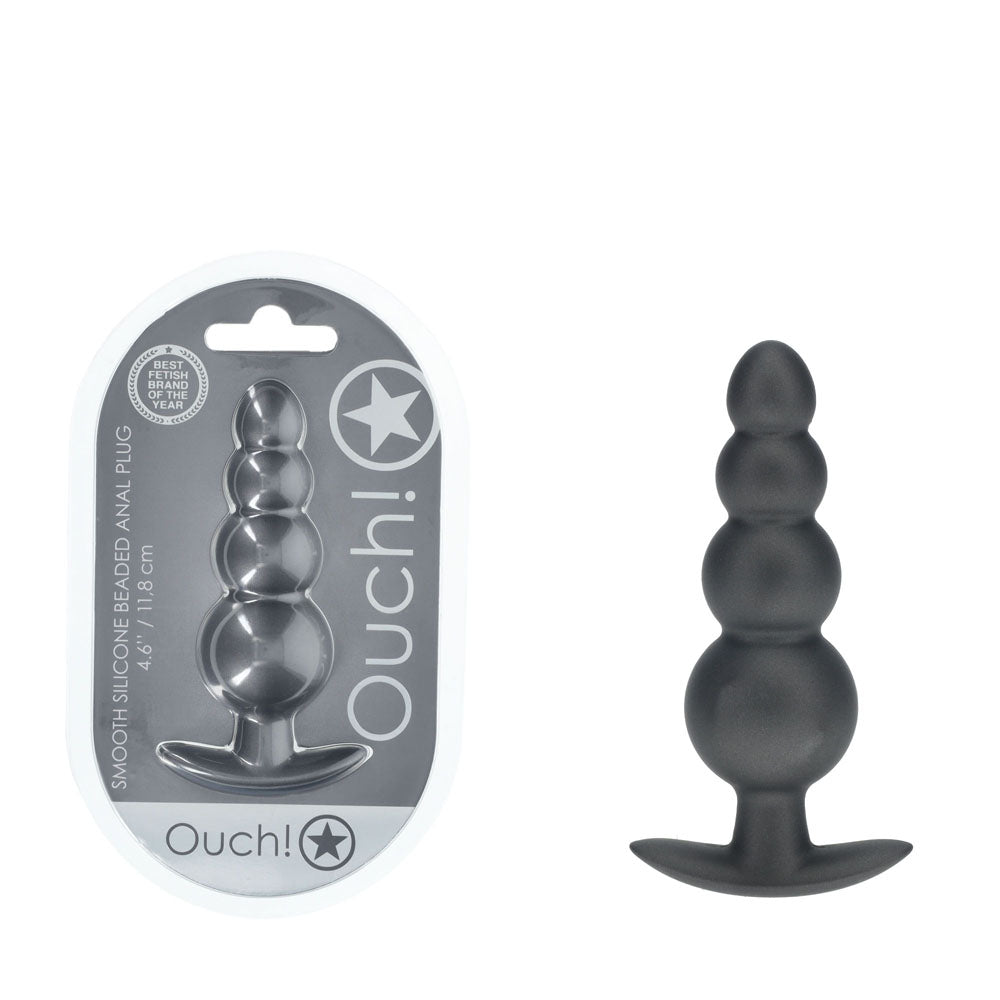 OUCH! Beaded Anal Plug - Gun Metal - ANAL TOYS