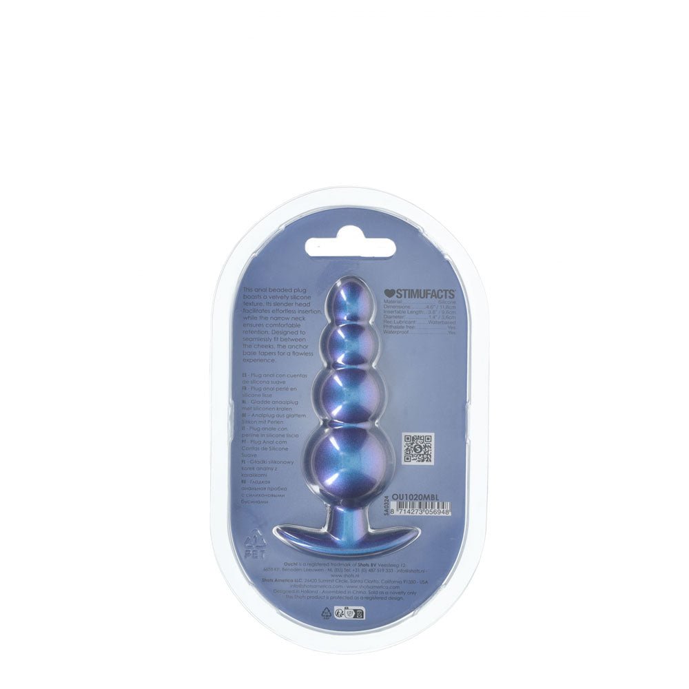 OUCH! Beaded Anal Plug - Metallic Blue - ANAL TOYS