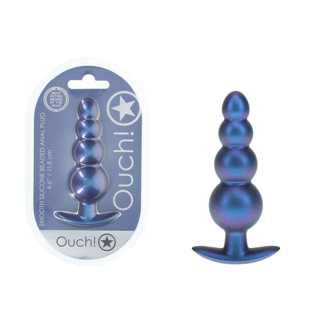 OUCH! Beaded Anal Plug - Metallic Blue - ANAL TOYS