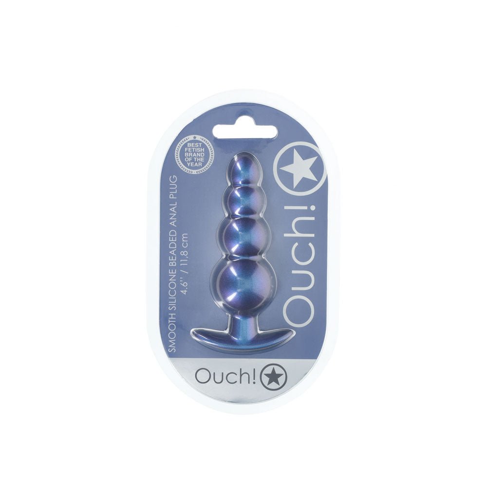 OUCH! Beaded Anal Plug - Metallic Blue - ANAL TOYS