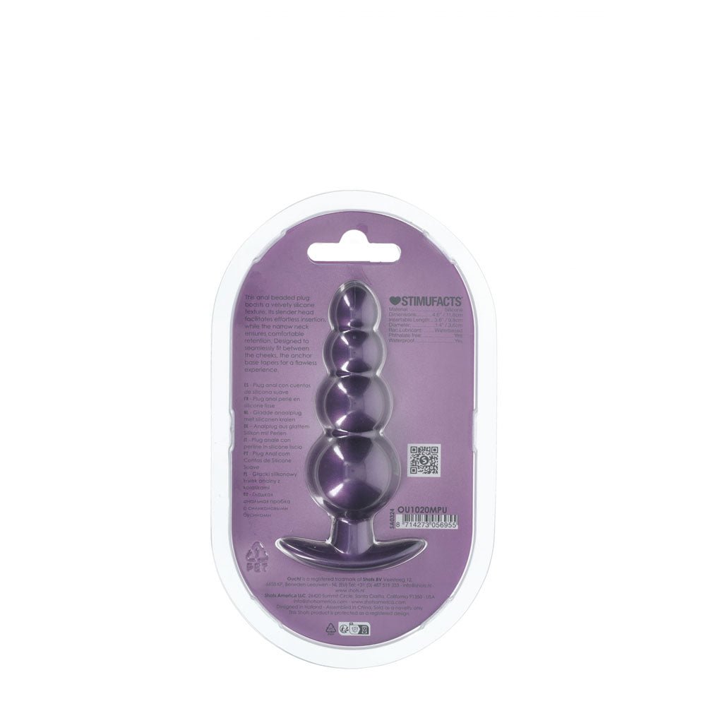 OUCH! Beaded Anal Plug - Metallic Purple - ANAL TOYS