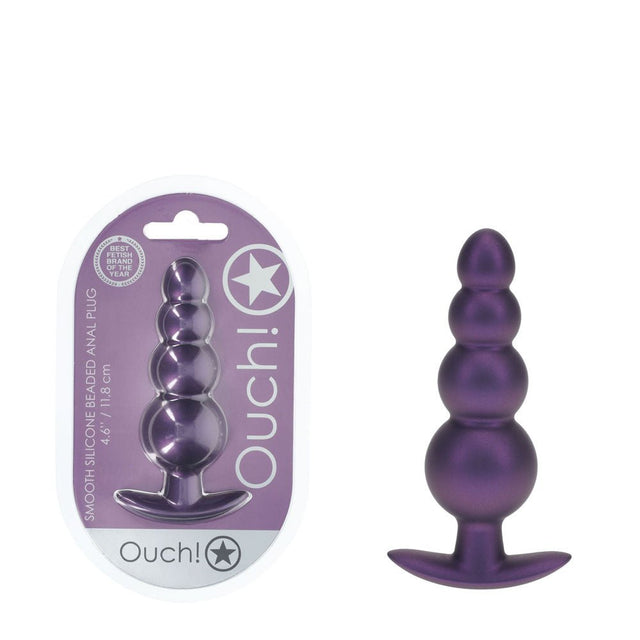 OUCH! Beaded Anal Plug - Metallic Purple - ANAL TOYS