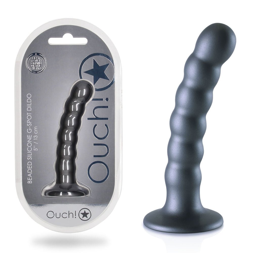 OUCH! Beaded Silicone G - Spot Dildo - 5'' / 13cm - Gunmetal 13 cm Dildo - DONGS