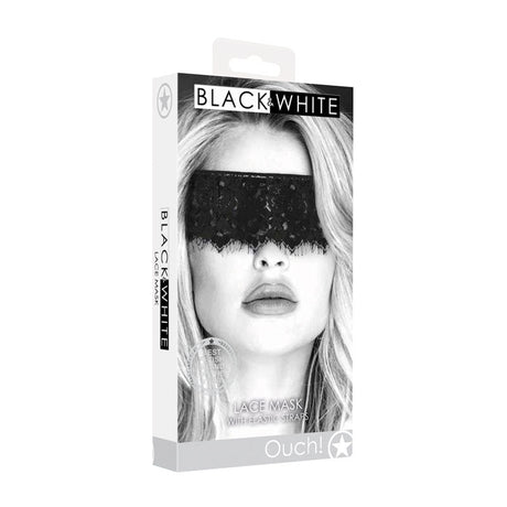 OUCH! Black & White Lace Mask With Elastic Straps - Black Eye Restraint - BONDAGE - TOYS