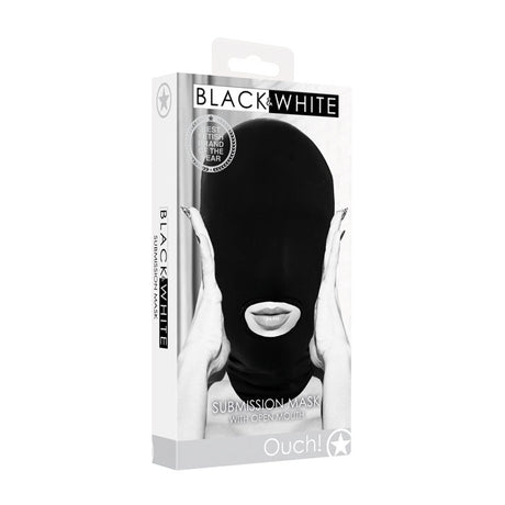 OUCH! Black & White Submission Mask - Black Hood Mask - BONDAGE - TOYS