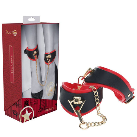 OUCH! Milan Collection - Leg Cuffs - Black/Red Restraints - BONDAGE - TOYS