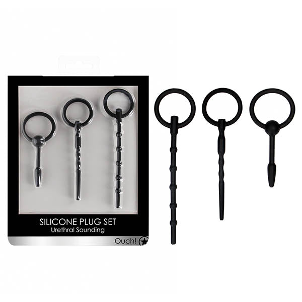 OUCH! Urethral Sounding Plug Set - Black - Set of 3 Sizes - BONDAGE - TOYS