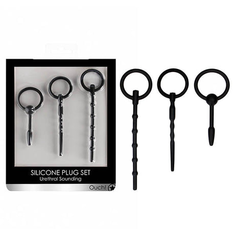 OUCH! Urethral Sounding Plug Set - Black - Set of 3 Sizes - BONDAGE - TOYS