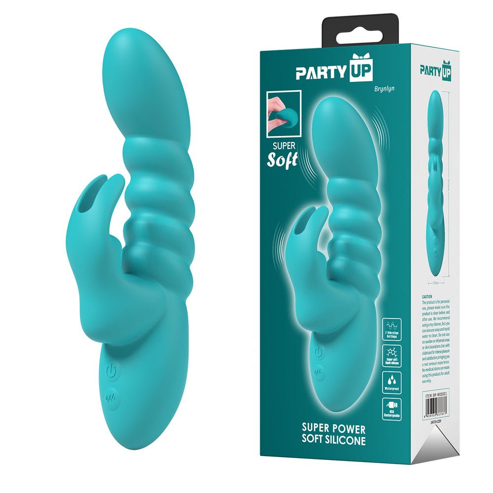 Party Up BRYNLYN Rabbit Vibrator – Teal Silicone USB Rechargeable - VIBRATORS