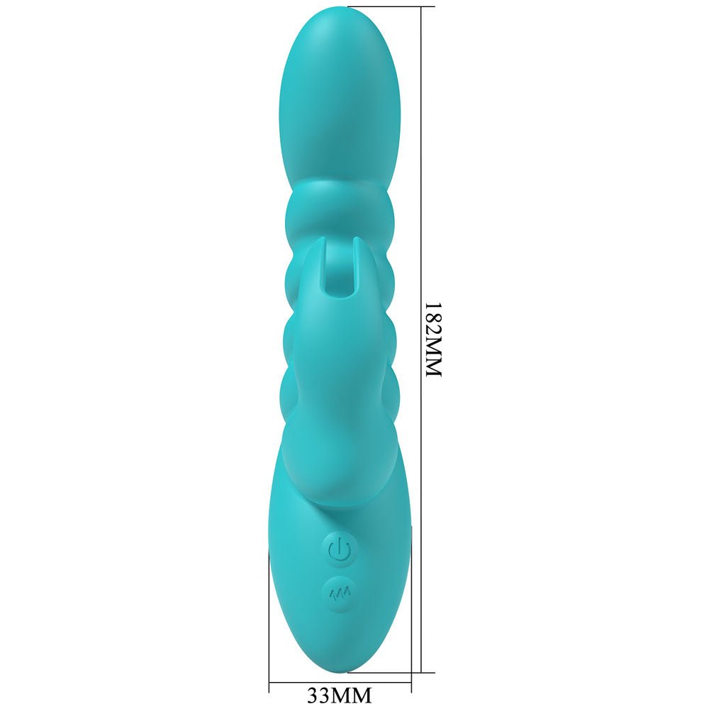 Party Up BRYNLYN Rabbit Vibrator – Teal Silicone USB Rechargeable - VIBRATORS