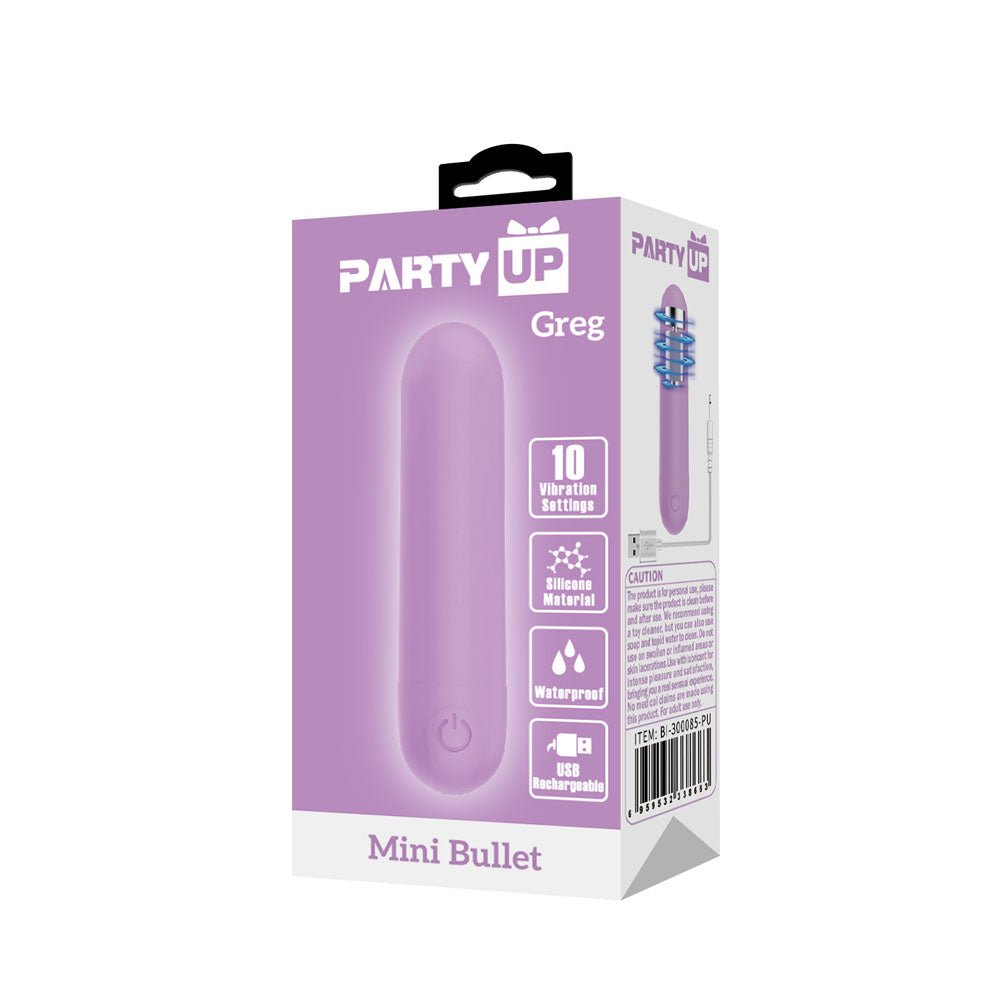 Party Up GREG Mini Bullet Vibrator – Purple USB Rechargeable Toy - BULLETS & EGGS