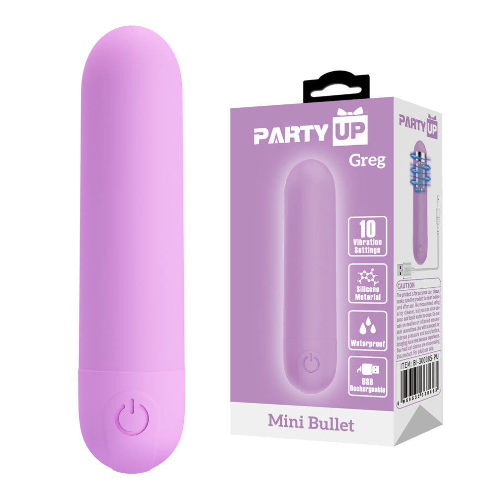 Party Up GREG Mini Bullet Vibrator – Purple USB Rechargeable Toy - BULLETS & EGGS
