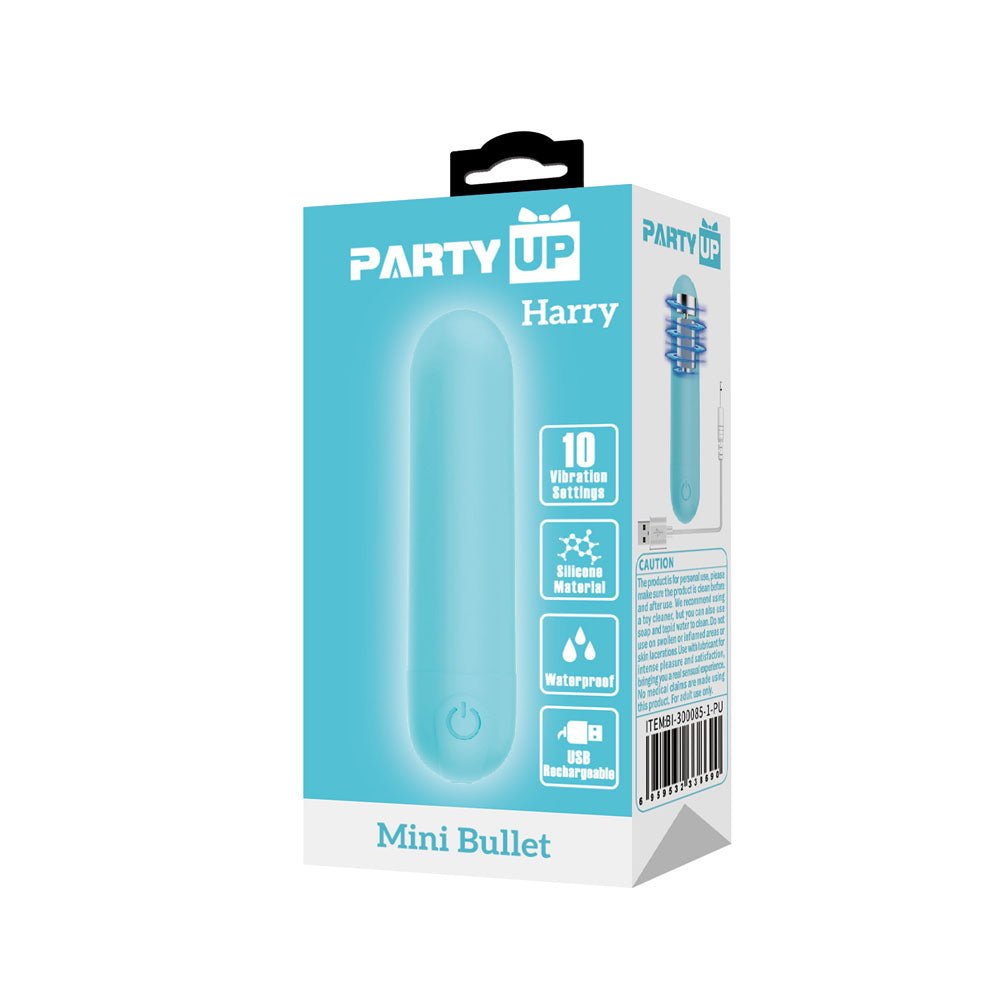 Party Up HARRY Mini Bullet Vibrator – Teal Waterproof Rechargeable - BULLETS & EGGS