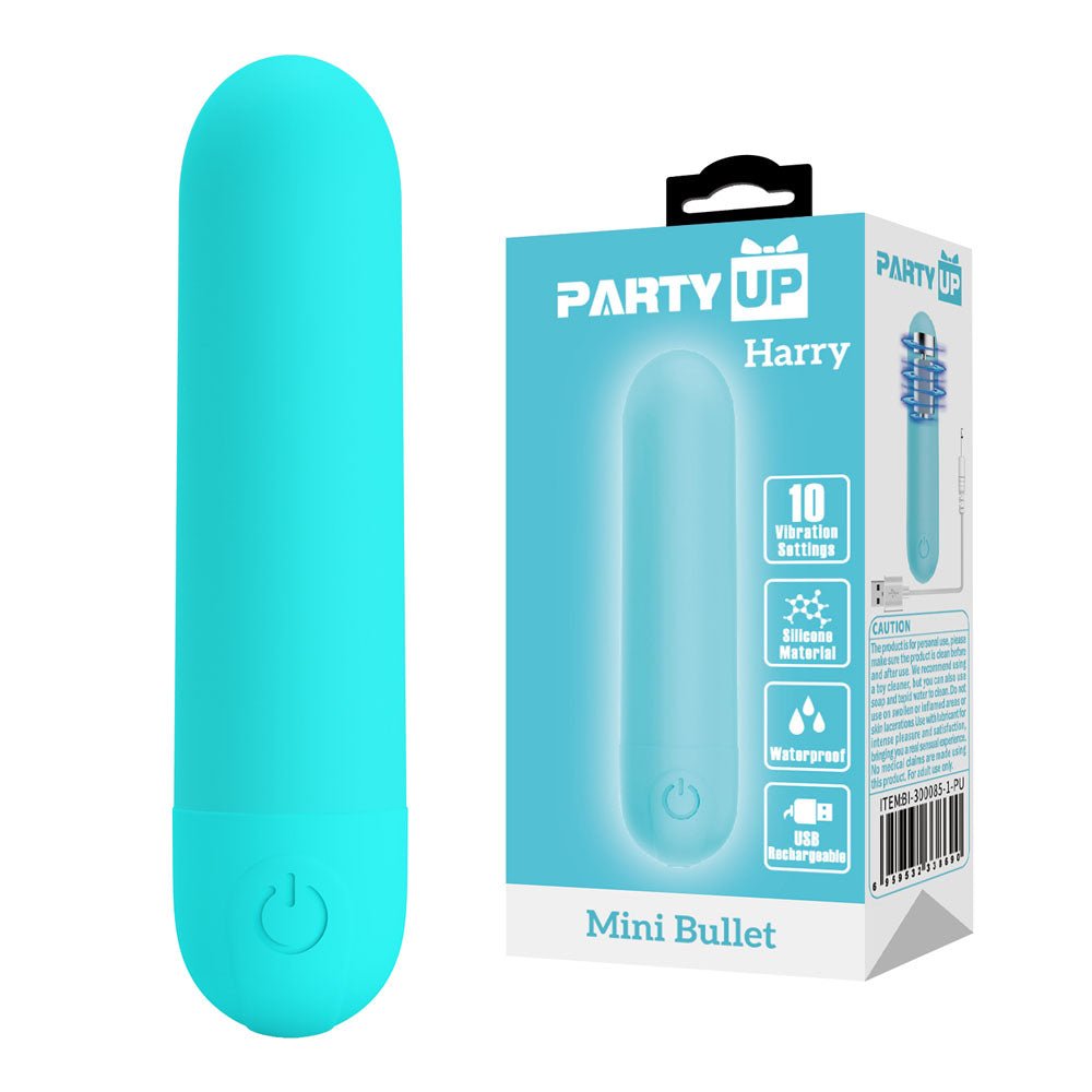 Party Up HARRY Mini Bullet Vibrator – Teal Waterproof Rechargeable - BULLETS & EGGS