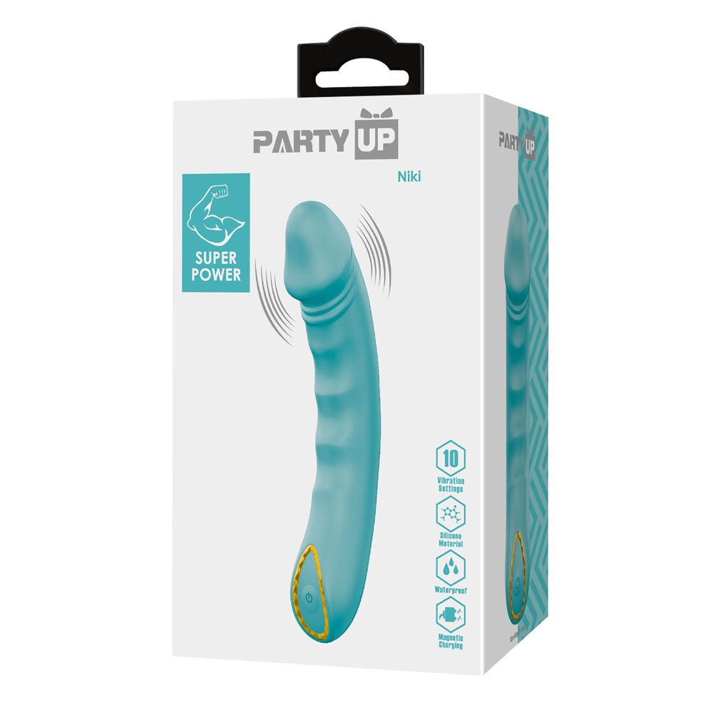 Party Up NIKI Teal Silicone Vibrator | 10 - Mode USB Rechargeable Wand - VIBRATORS