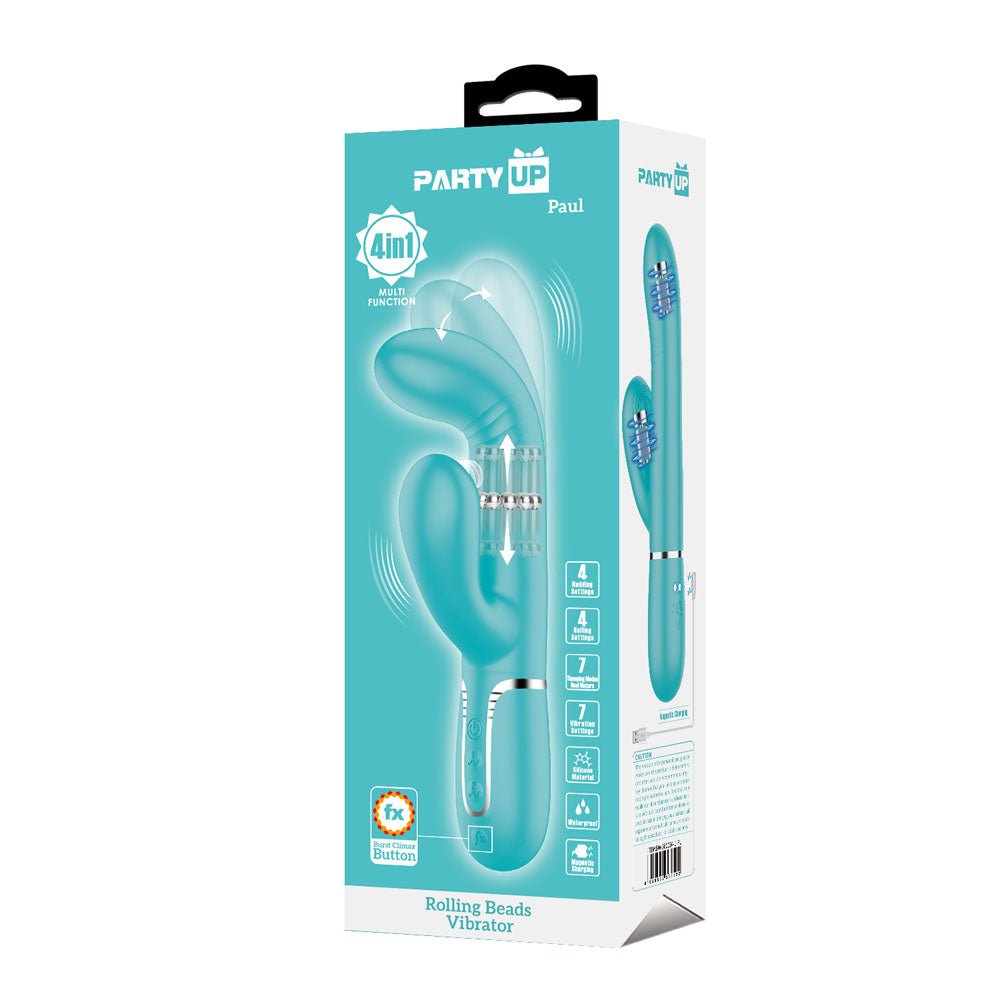 Party Up PAUL Rolling Beads Vibrator - Teal - VIBRATORS