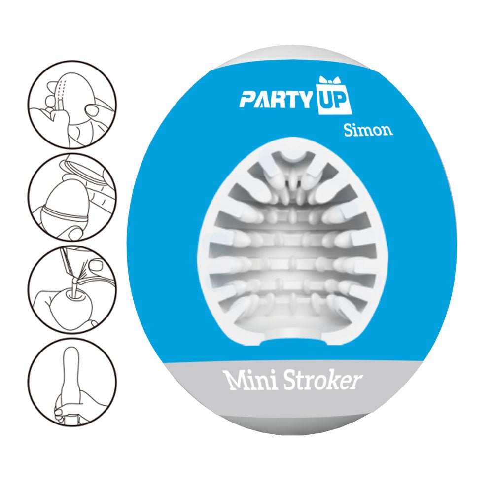 Party Up SIMON Mini Stroker – White Ribbed TPR Male Masturbator - MASTURBATORS