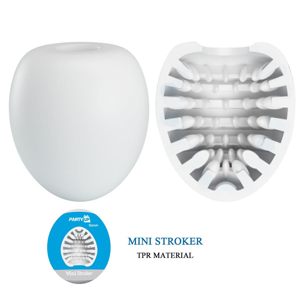 Party Up SIMON Mini Stroker – White Ribbed TPR Male Masturbator - MASTURBATORS