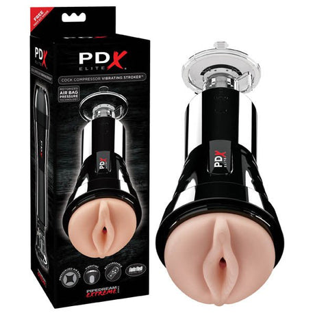 PDX Elite Cock Compressor Vibrating Stroker - Flesh USB Rechargeable Vibrating Pussy Stroker with Suction Base - MASTURBATORS